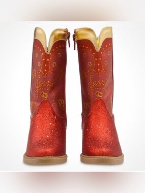 Disney Red Glitter Girls' Cowgirl Boots with Gold Trim*Jesse Toy Story 2*BNWT’s!